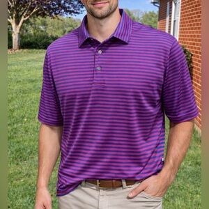 PGA Tour Pink and Blue Striped s/s Golf Polo Shirt w/ Coolplay Men's Size XL